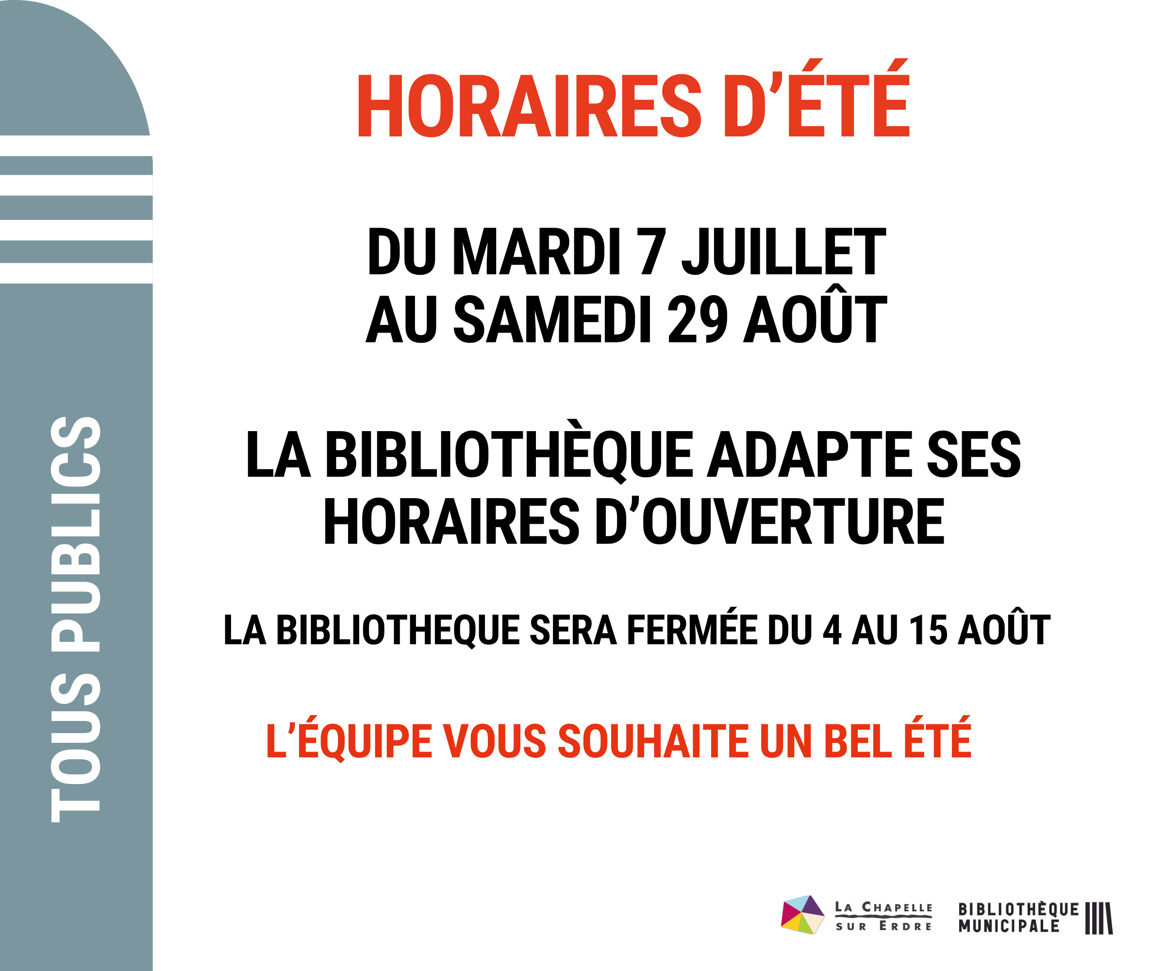 Horaires été 2026